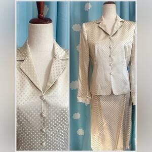 Vintage Silk Kasper skirt set- 4- cream shine and matte print